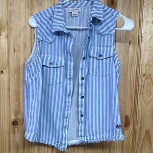 Ariat Women's Blue and White Striped Sleeveless Shirt